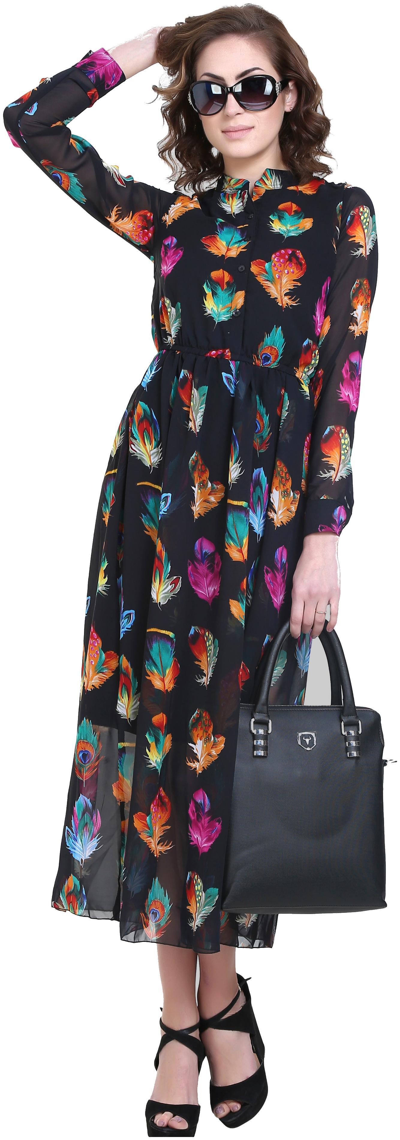 

Chrome Coral Women s Georgette Black Kurti