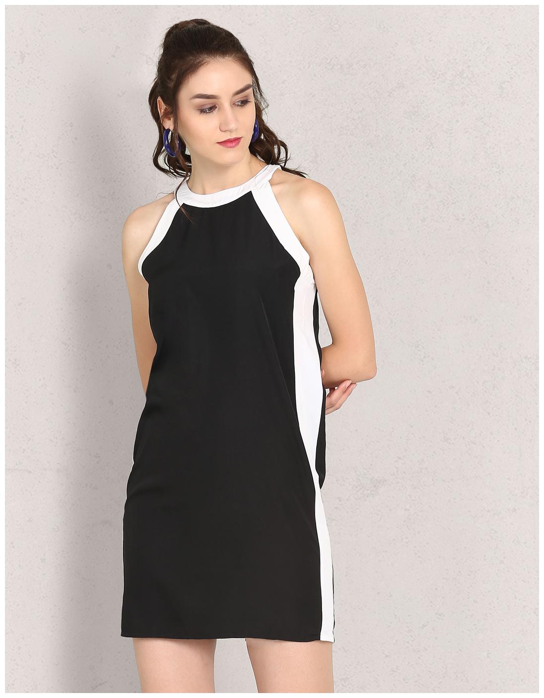 

Chrome Coral Black Colorblocked A-line dress