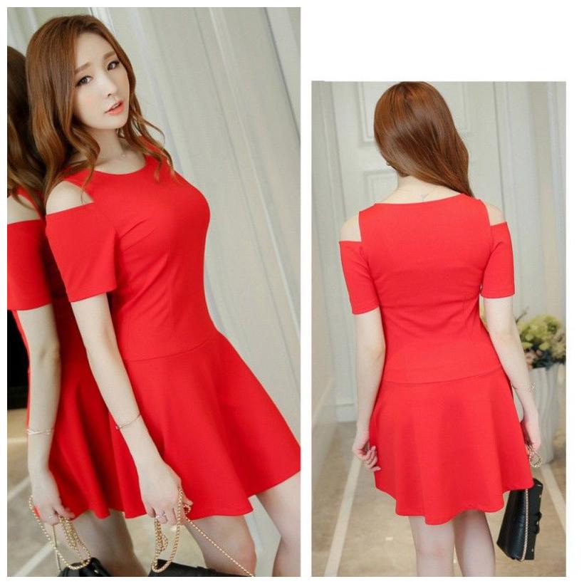 

Chrome Coral Red Solid A-line dress