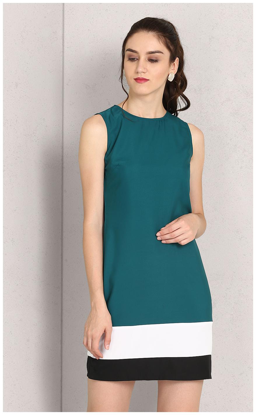

Chrome Coral Green Colorblocked A-line dress