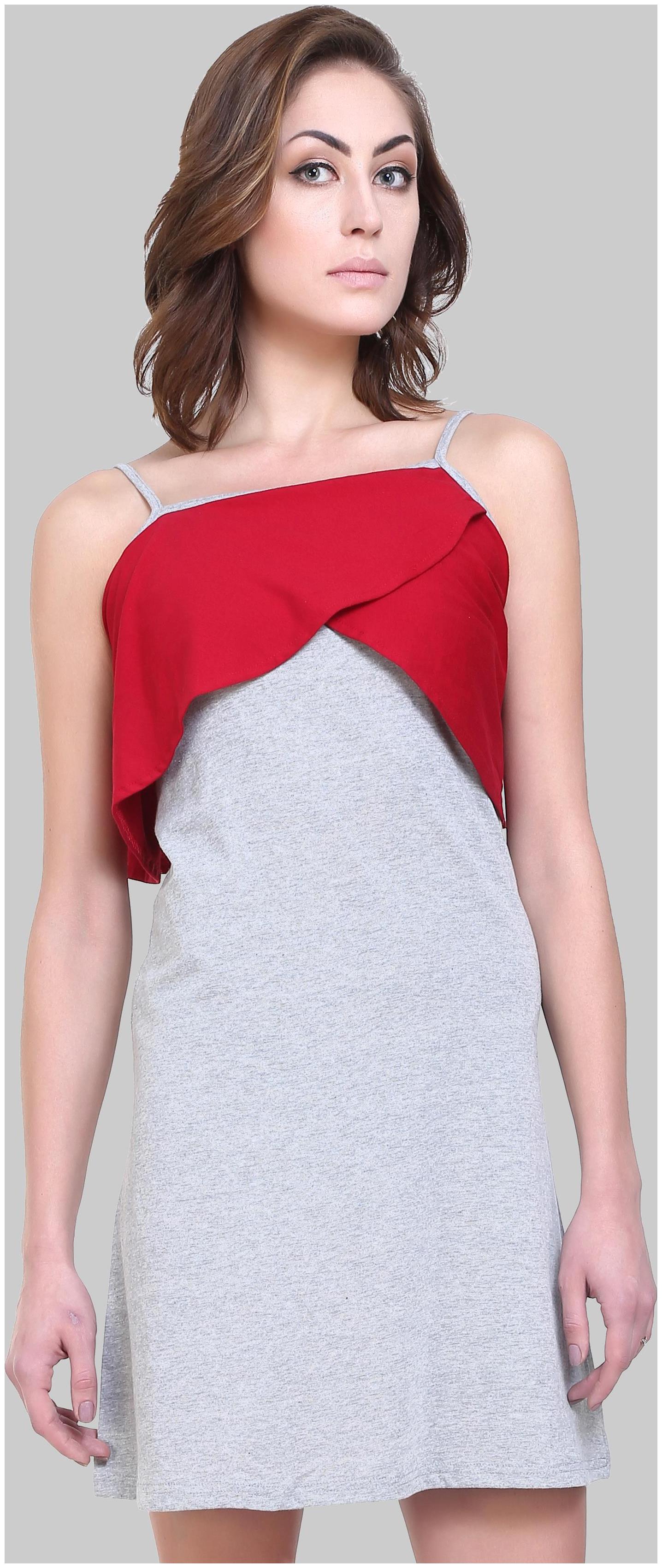 

Chrome Coral Women s Cotton Blend Red and Grey Dress