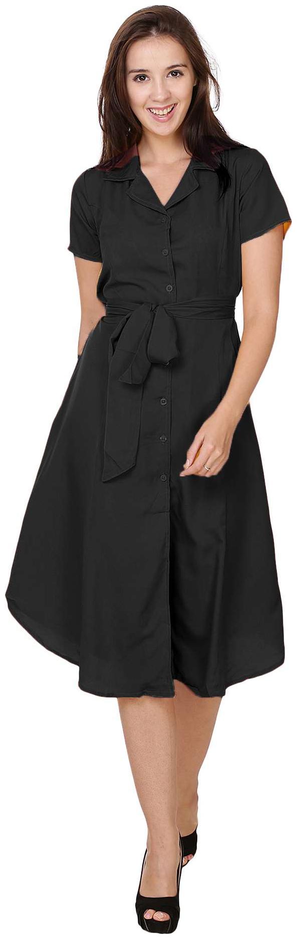 

Chrome Coral Black Solid A-line dress