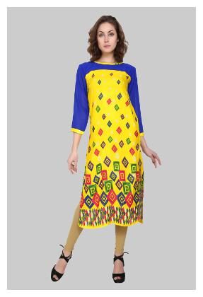 

Chrome Coral Women Yellow Printed Regular Kurti