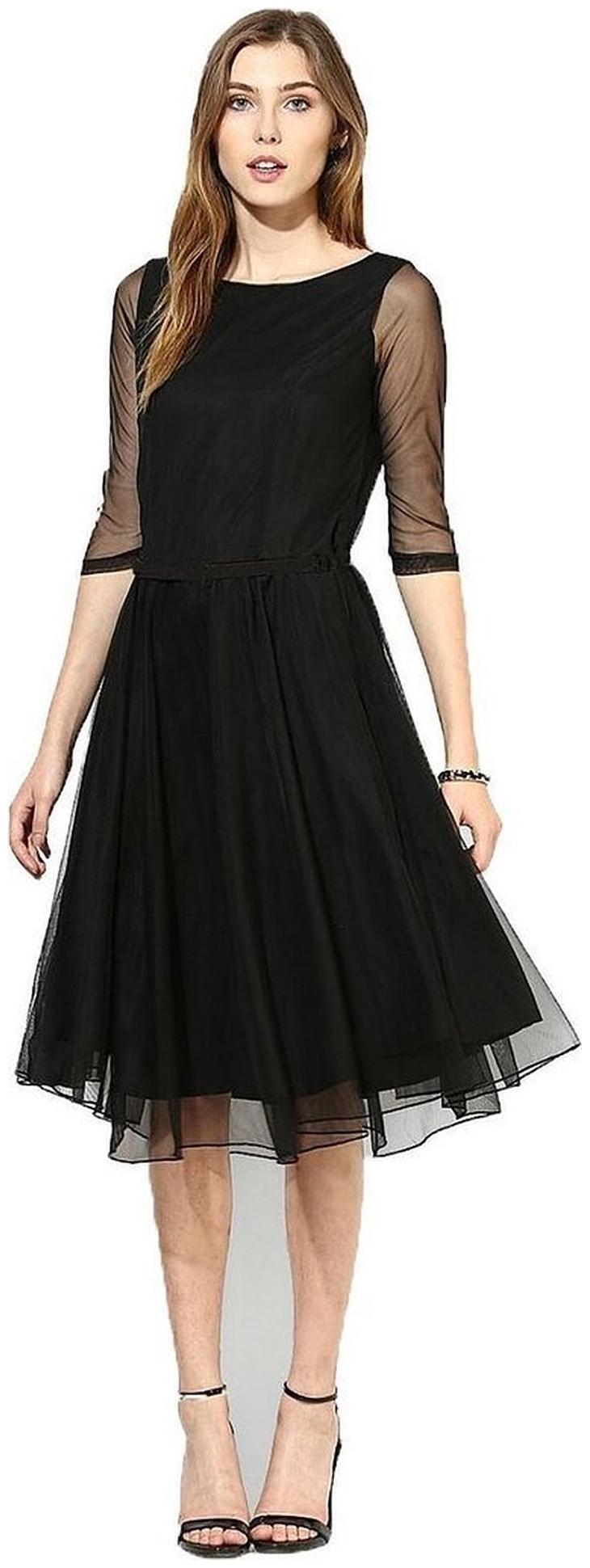 

Chrome Coral Black Solid Fit flare dress
