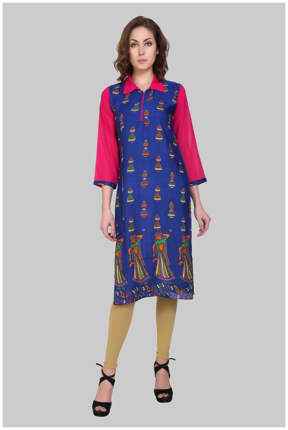 

Chrome Coral Women Blue Printed Regular Kurti