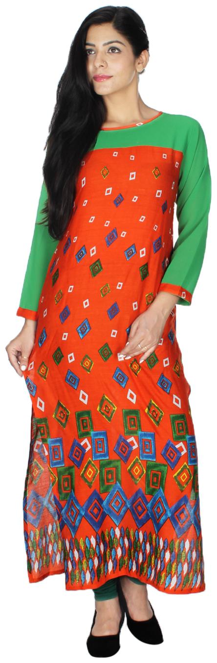 

Chrome Coral Women Orange Printed Straight Kurti