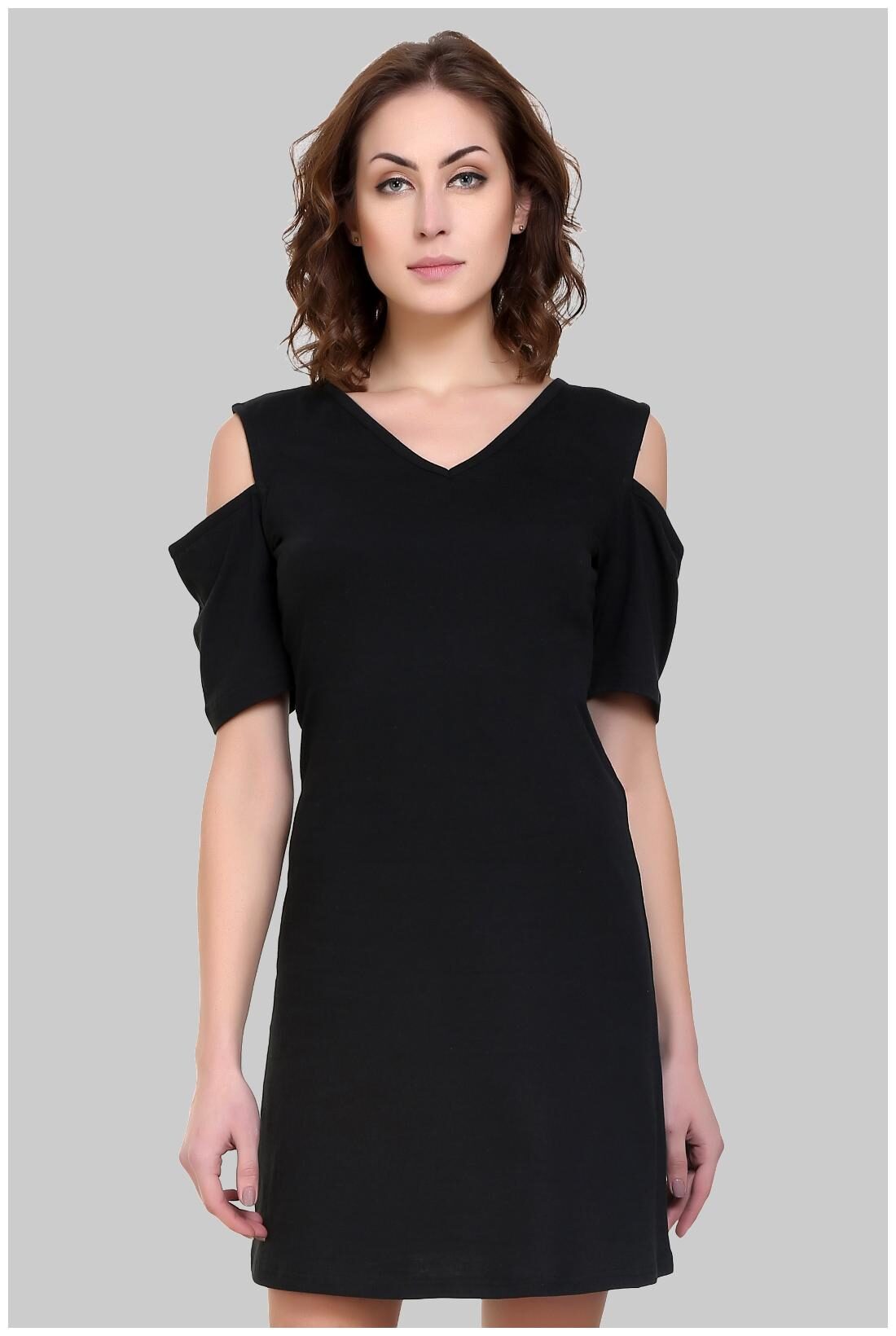 

Chrome Coral Black Solid Bodycon dress