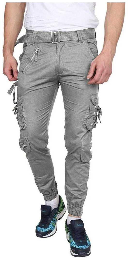 Chrome & Coral Men Grey Solid Regular fit Cargos