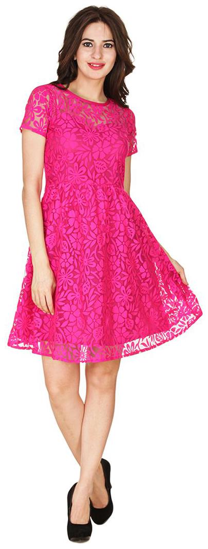 

Chrome Coral Stylish Skater Dress Pink
