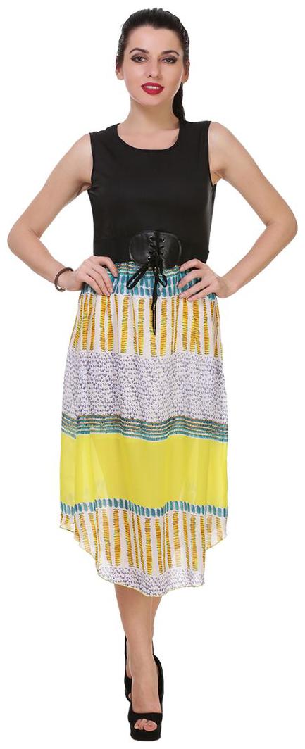 

Chrome Coral Stylish Midi Dress With Belt Lemon