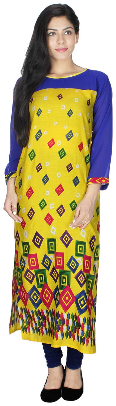 

Chrome Coral Women Yellow Printed Straight Kurti
