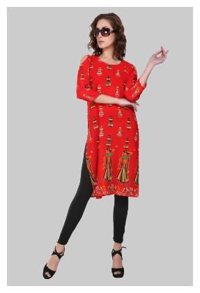 

Chrome Coral Women Red Printed Straight Kurti