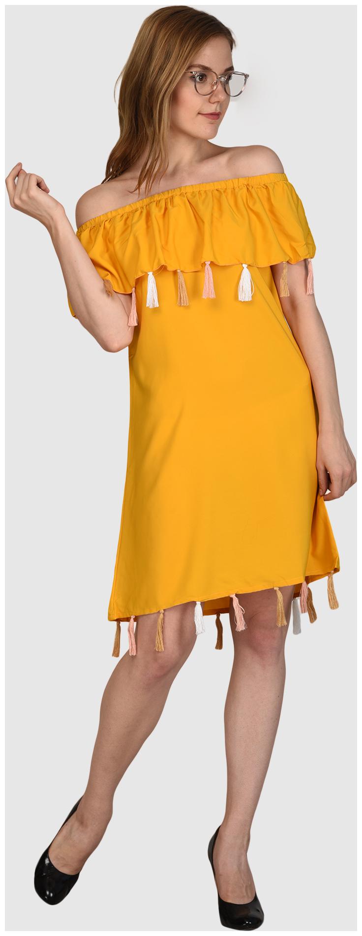

Chrome Coral Yellow Solid Fit flare dress