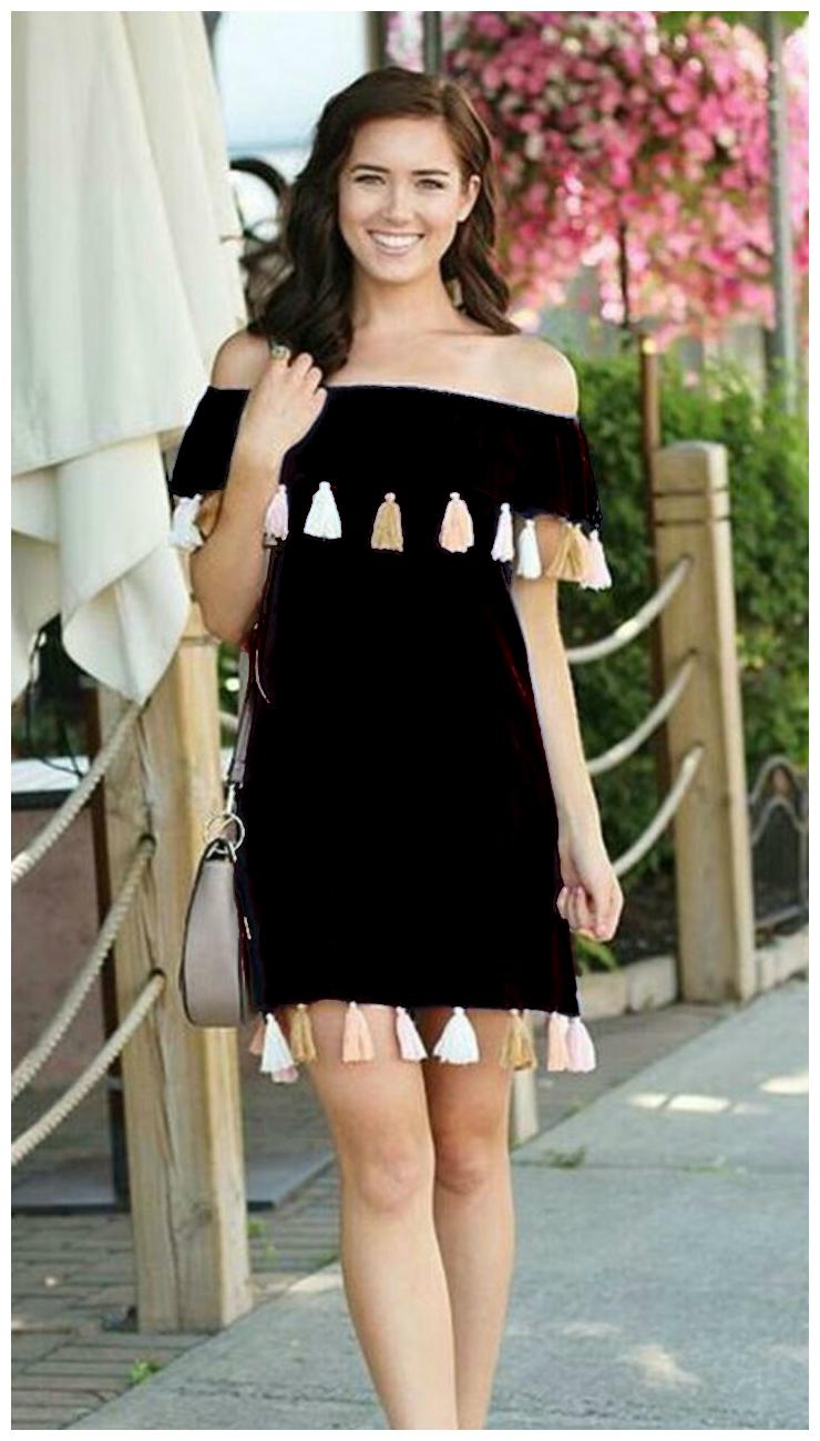 

Chrome Coral Black Striped A-line dress