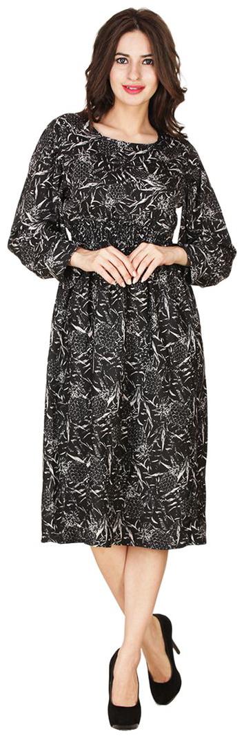 

Chrome Coral Stylish Midi Dress Abstract Print Black