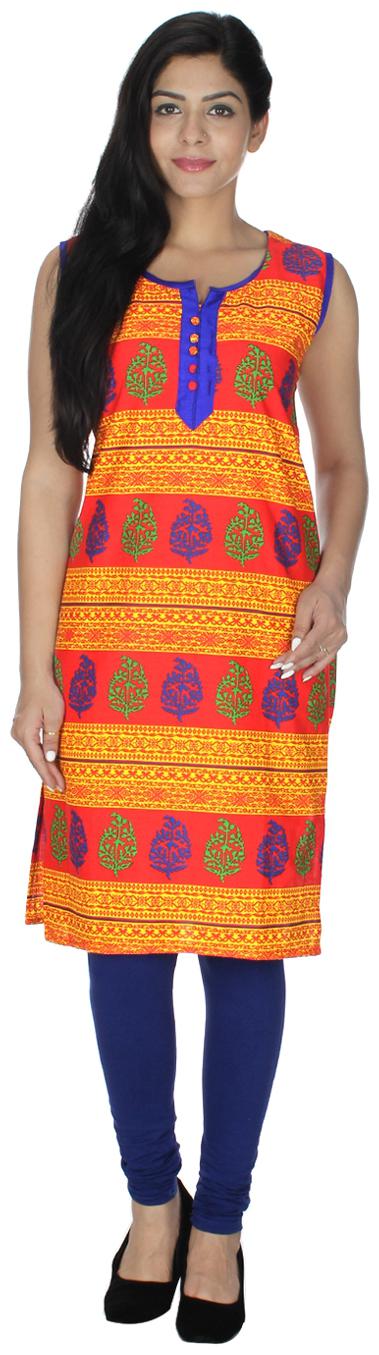 

Chrome Coral Women Blue Orange Printed Regular Kurti