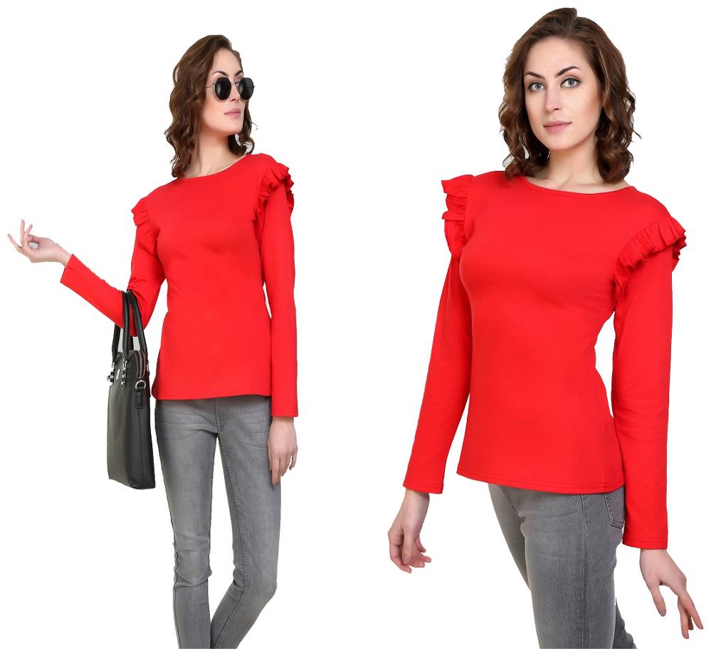 

Chrome Coral Frill Style Full Sleeves Top Red