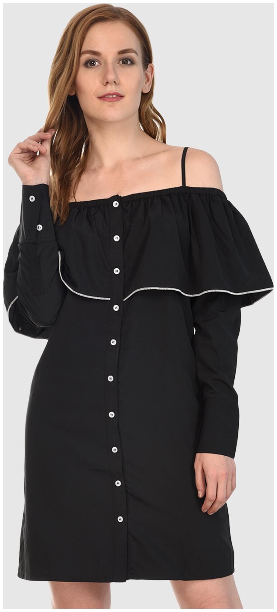 

Chrome Coral Black Printed Fit flare dress