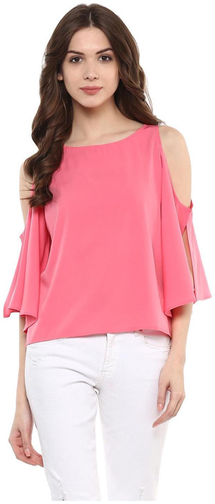 

Chrome Coral Women Solid A-line top - Pink