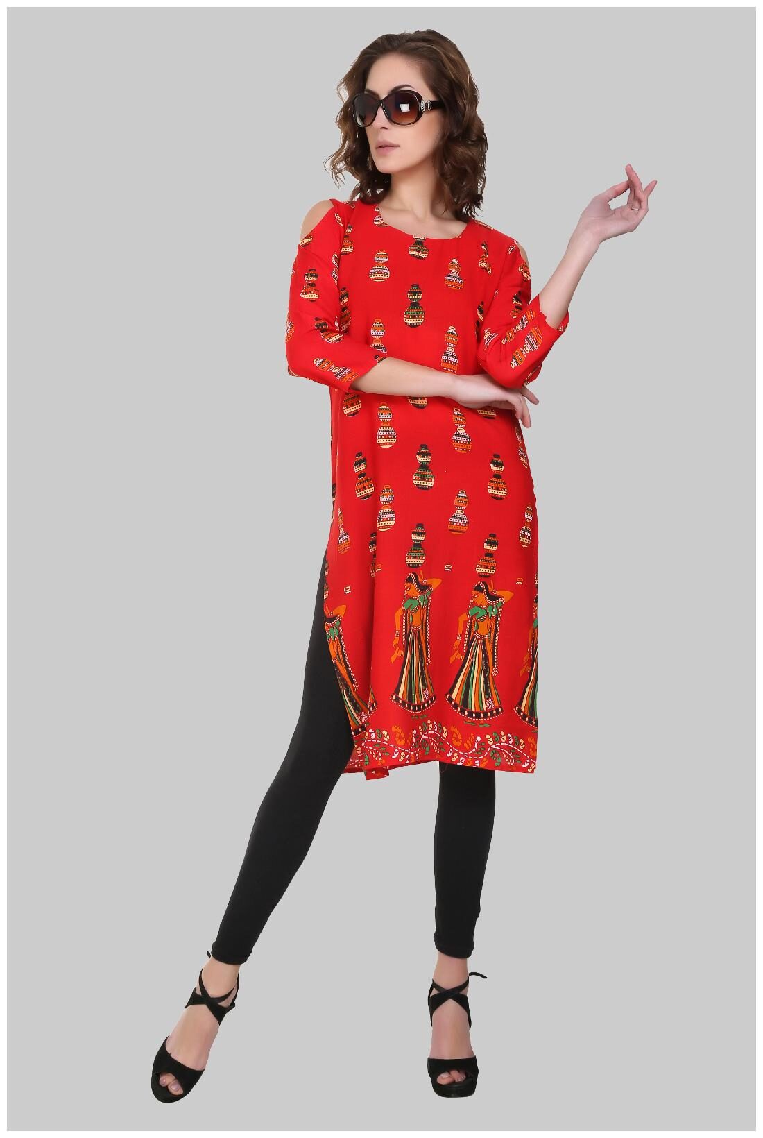 

Chrome Coral Women Red Printed Straight Kurti
