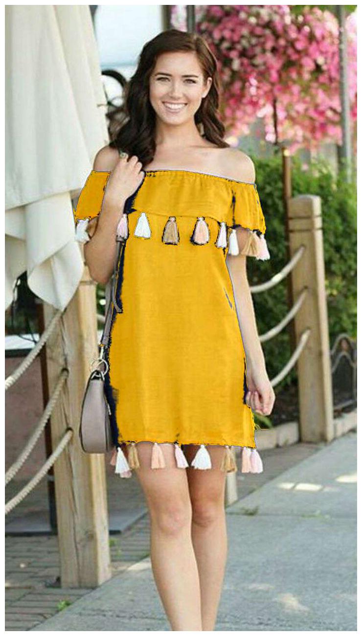 

Chrome Coral Yellow Solid A-line dress
