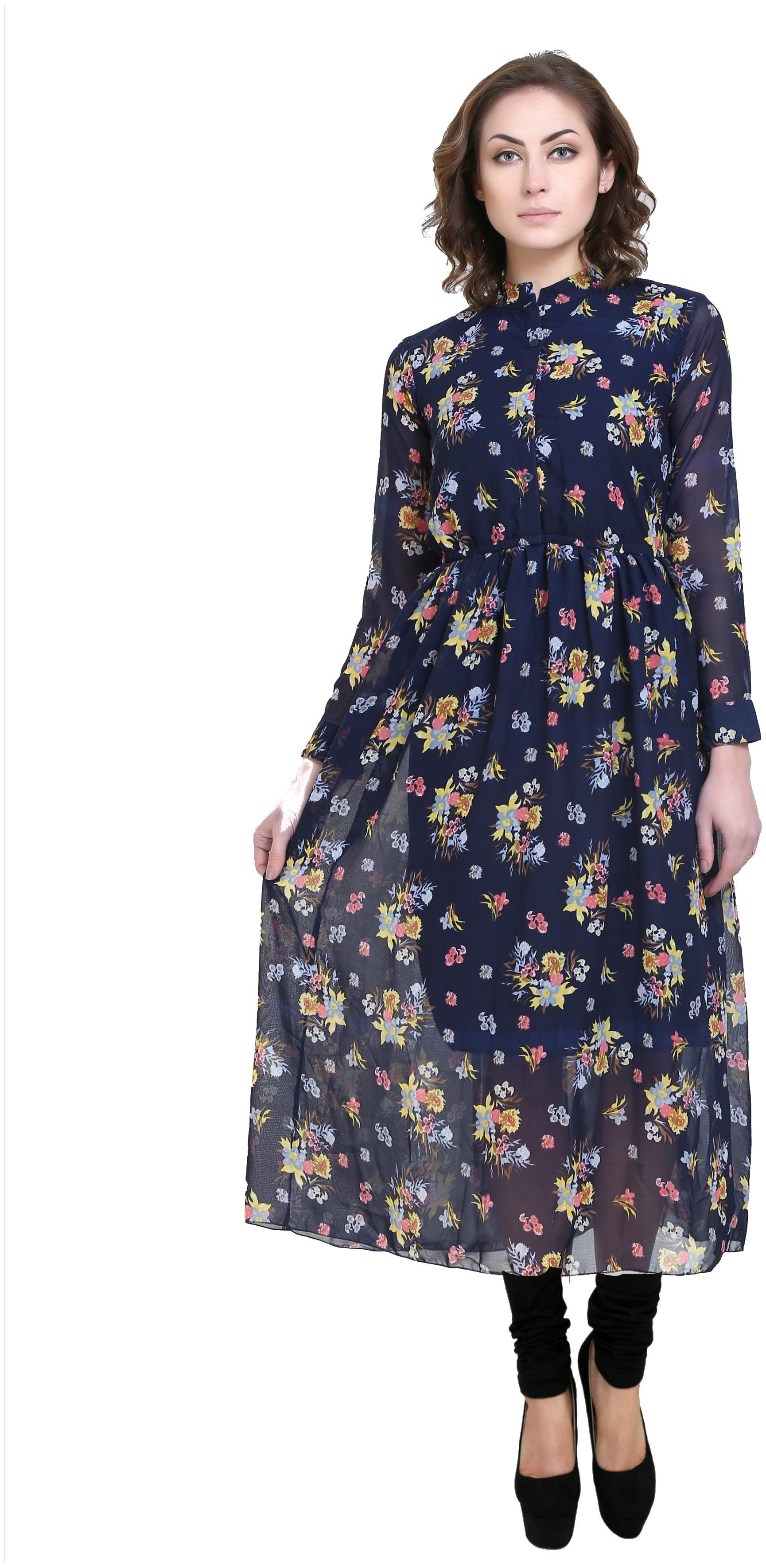 

Chrome Coral Women s Georgette Navy Kurti