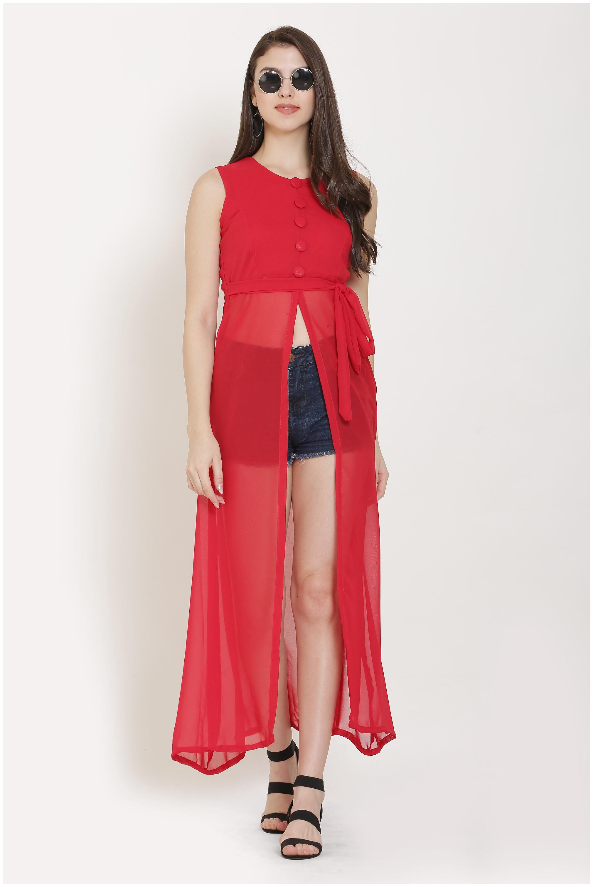 

KMB ROYAL Red Geometric A-line dress