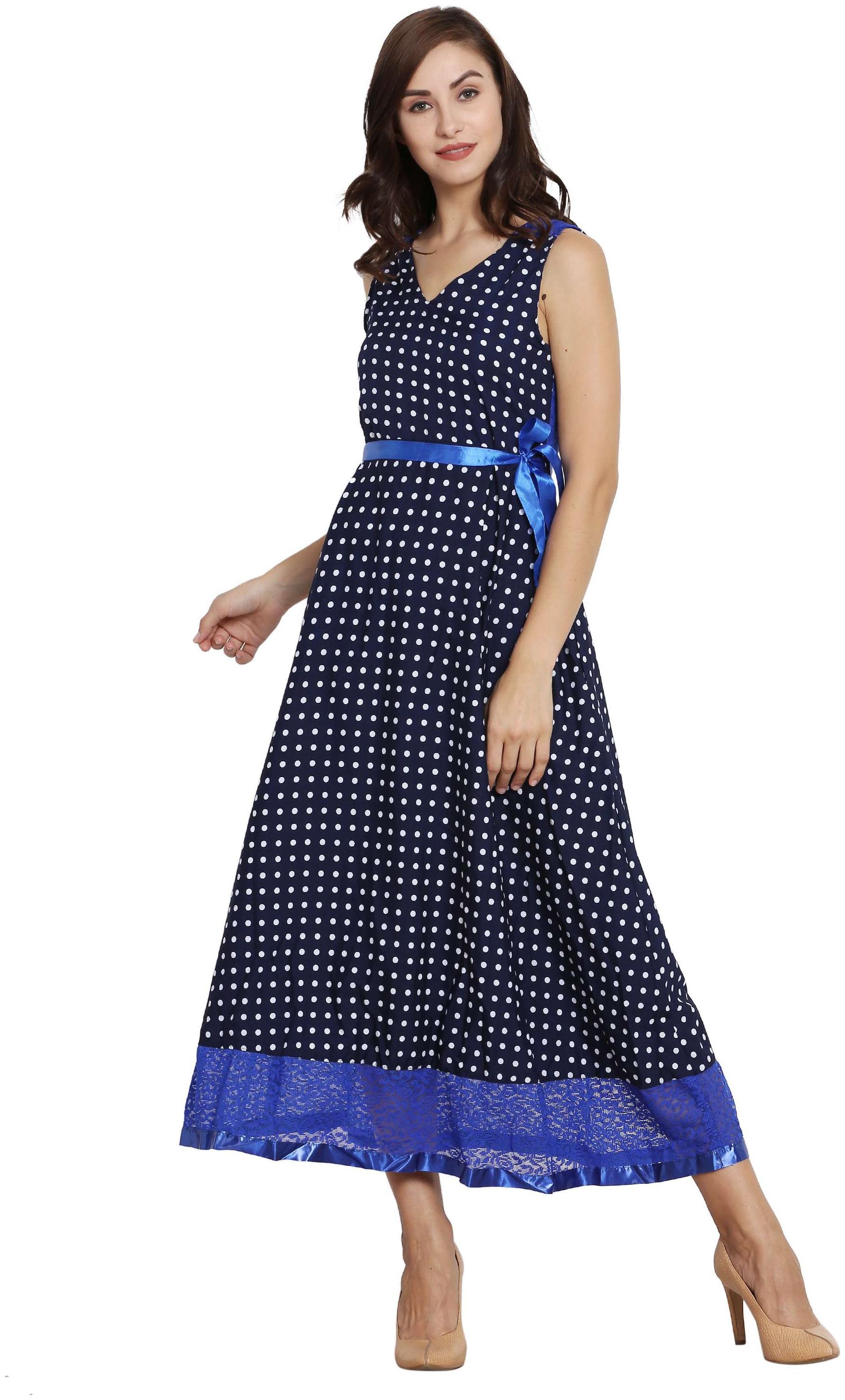 

KMB ROYAL Blue Polka dots A-line dress