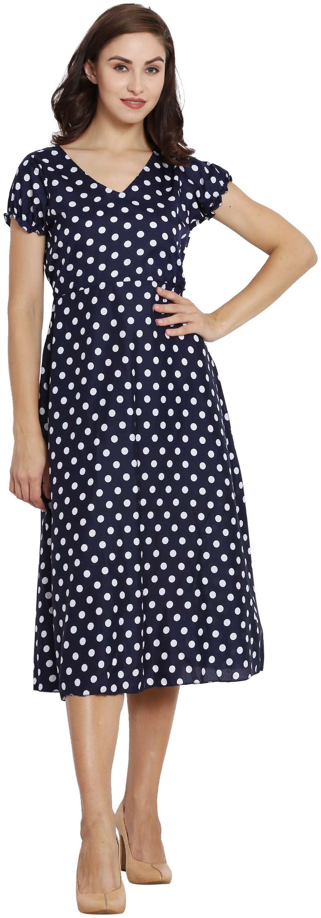 

KMB ROYAL Blue Polka dots Fit flare dress
