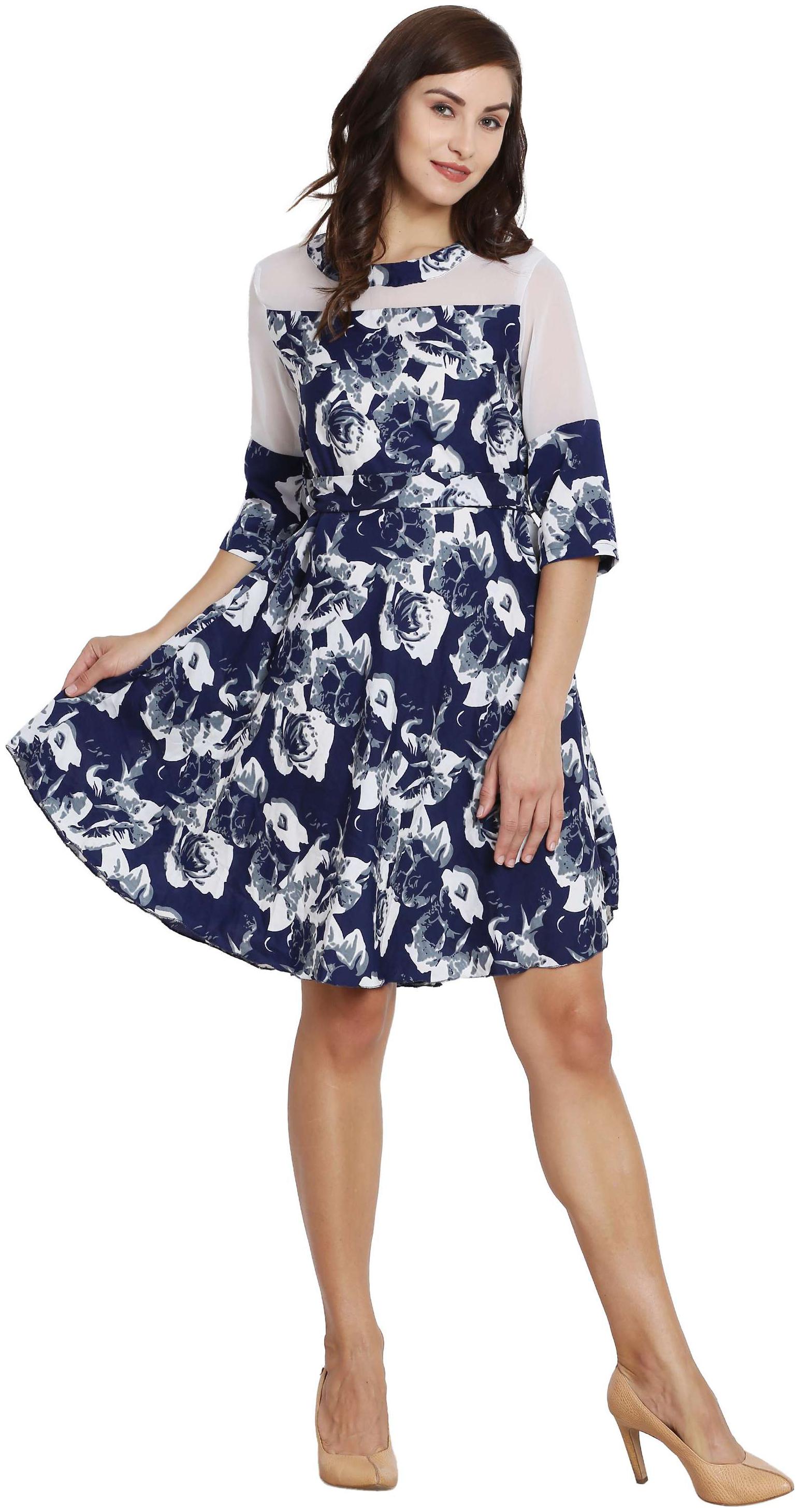 

KMB ROYAL Blue Printed Fit flare dress