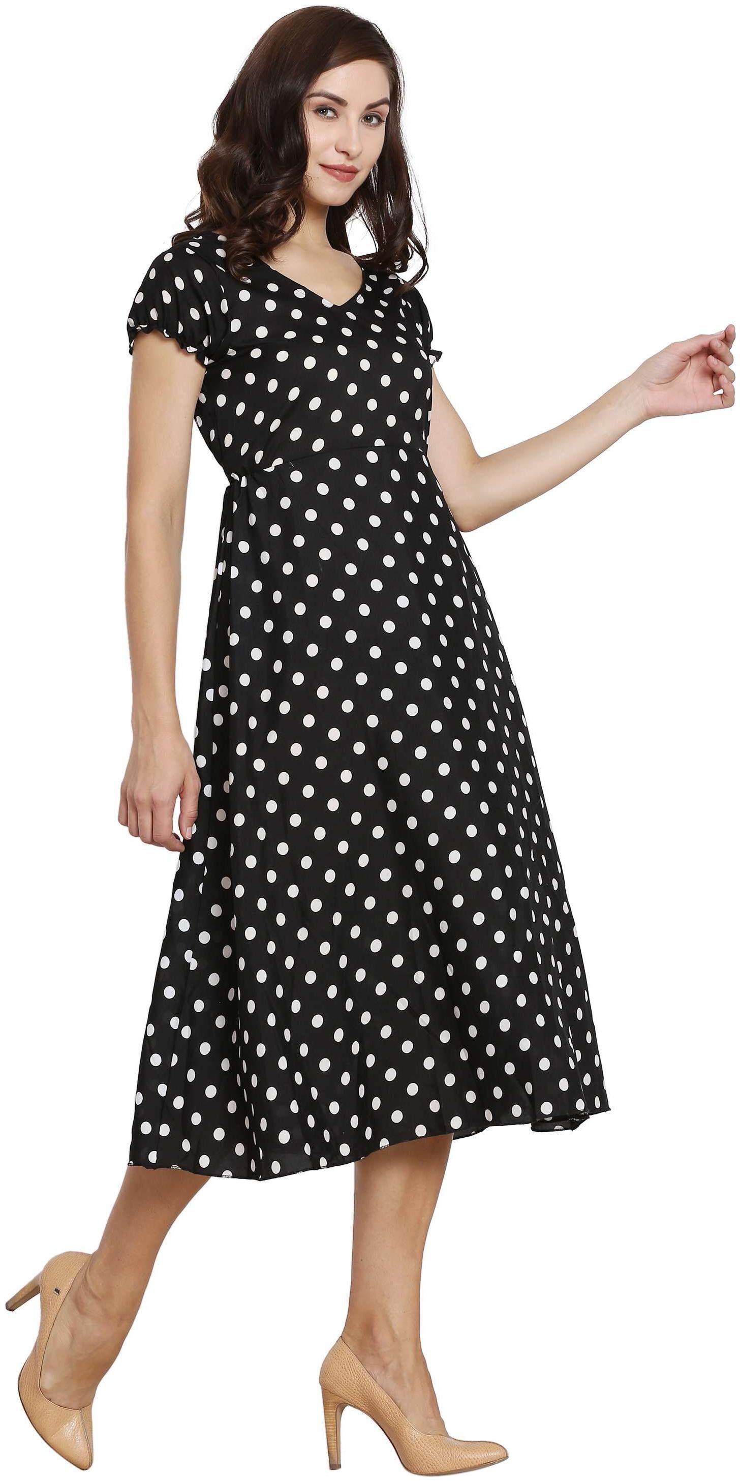 

KMB ROYAL Black White Polka dots A-line dress