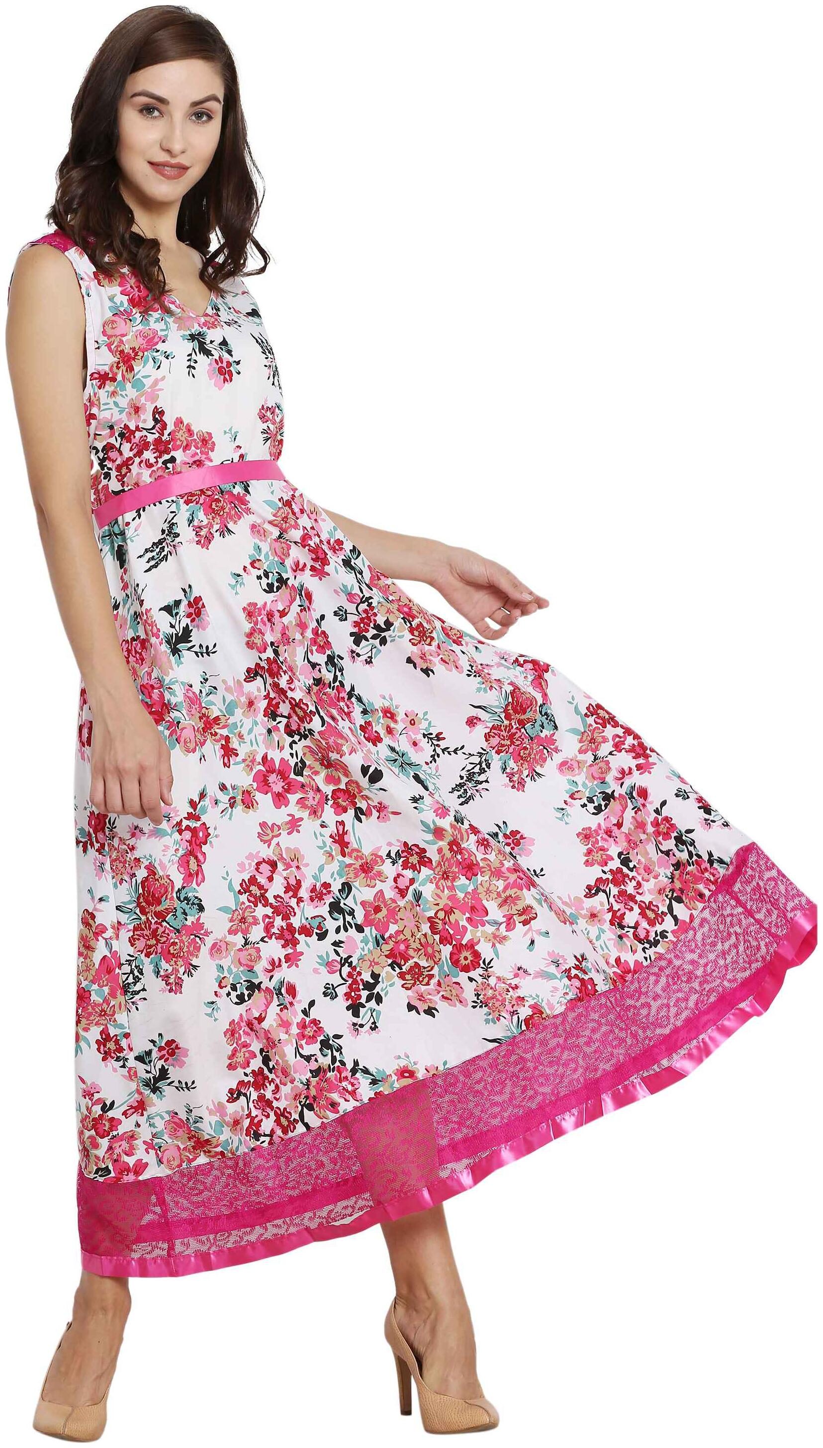 

KMB ROYAL White Pink Printed Fit flare dress