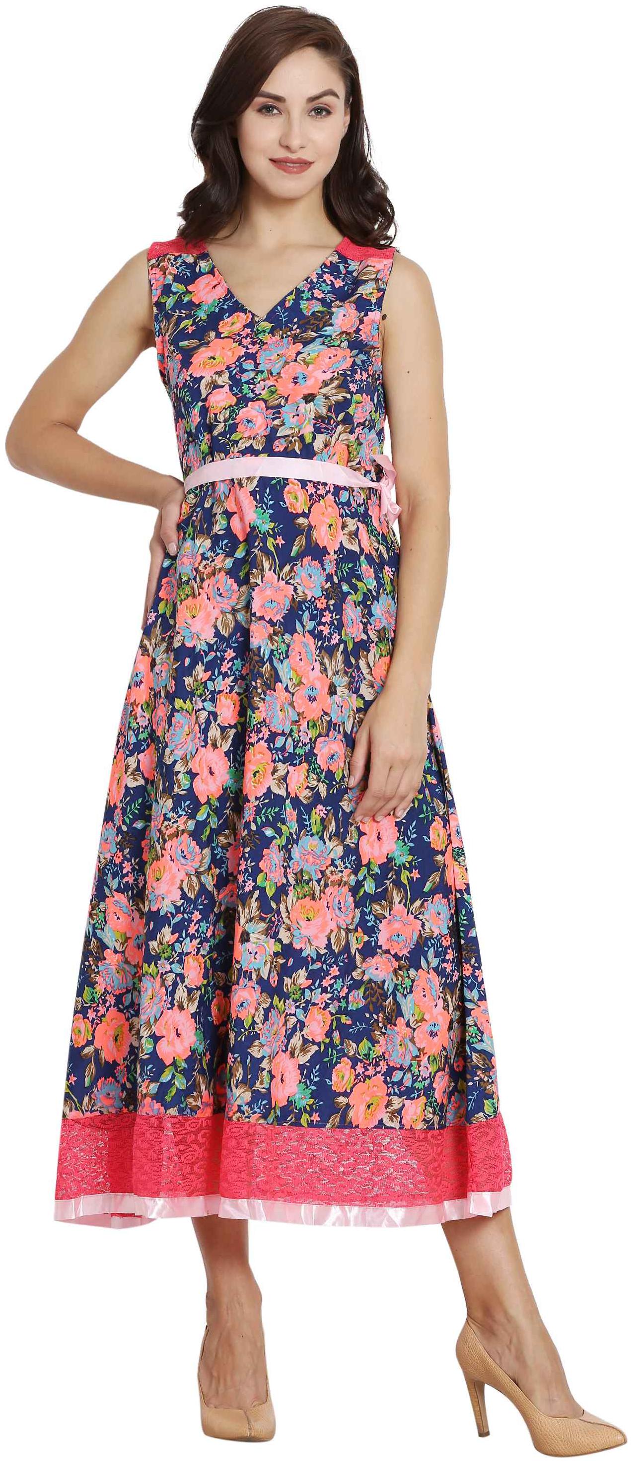 

KMB ROYAL Orange Floral Fit flare dress