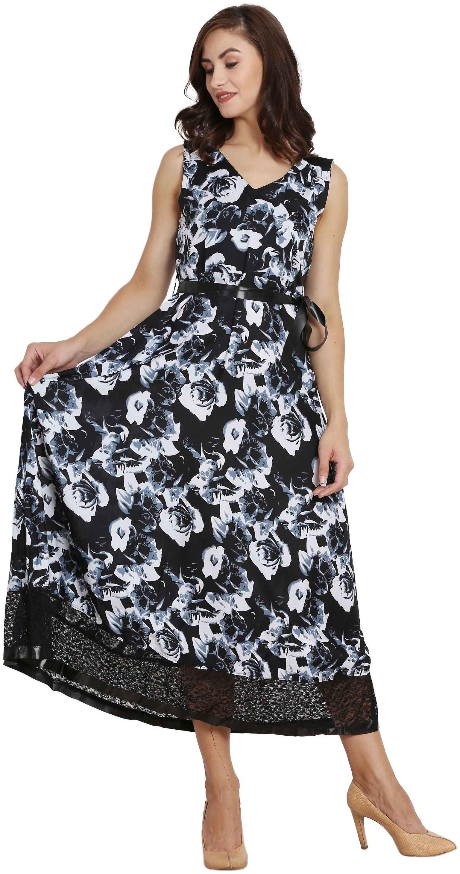 

KMB ROYAL Black Printed Fit flare dress
