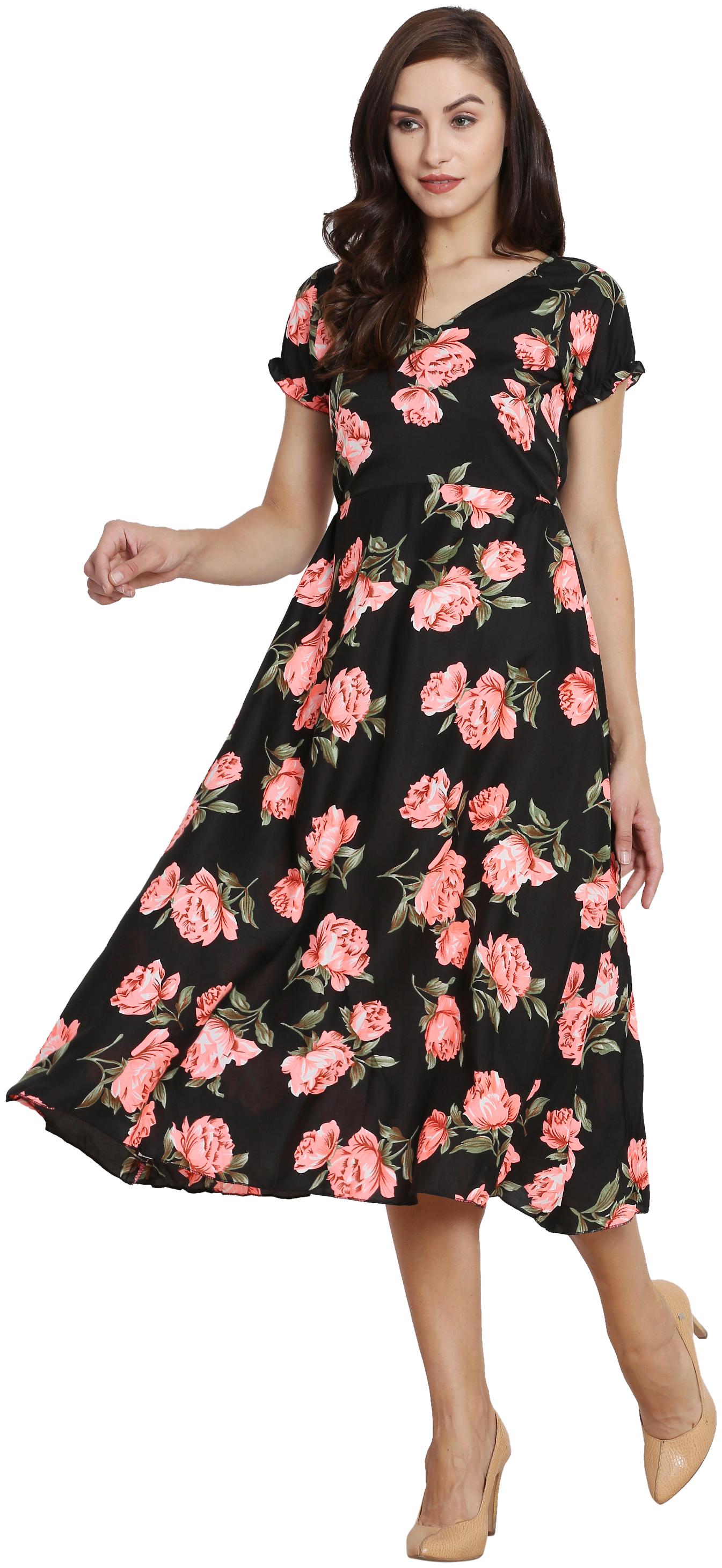 

KMB ROYAL Black Printed Fit flare dress