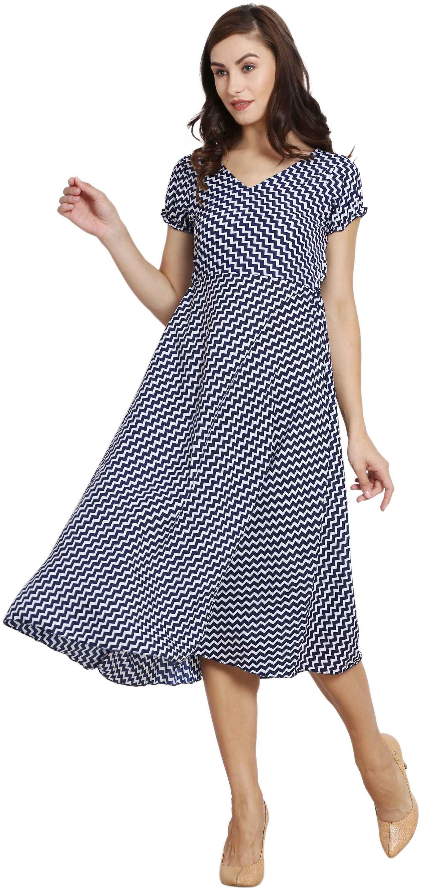 

KMB ROYAL Blue White Solid A-line dress