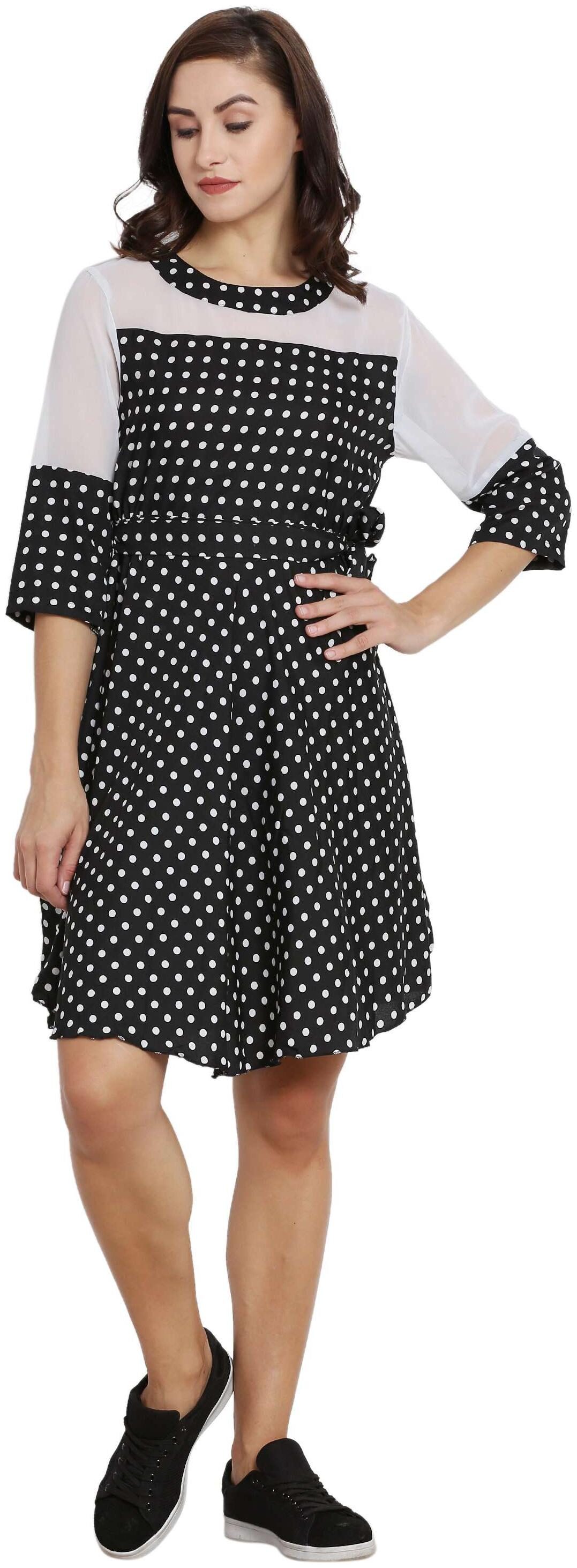 

KMB ROYAL Black White Polka dots A-line dress