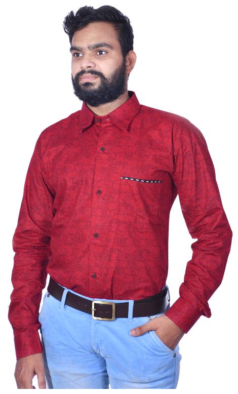 

KMP Fashion Men Red Printed Regular Fit Casual Shirt