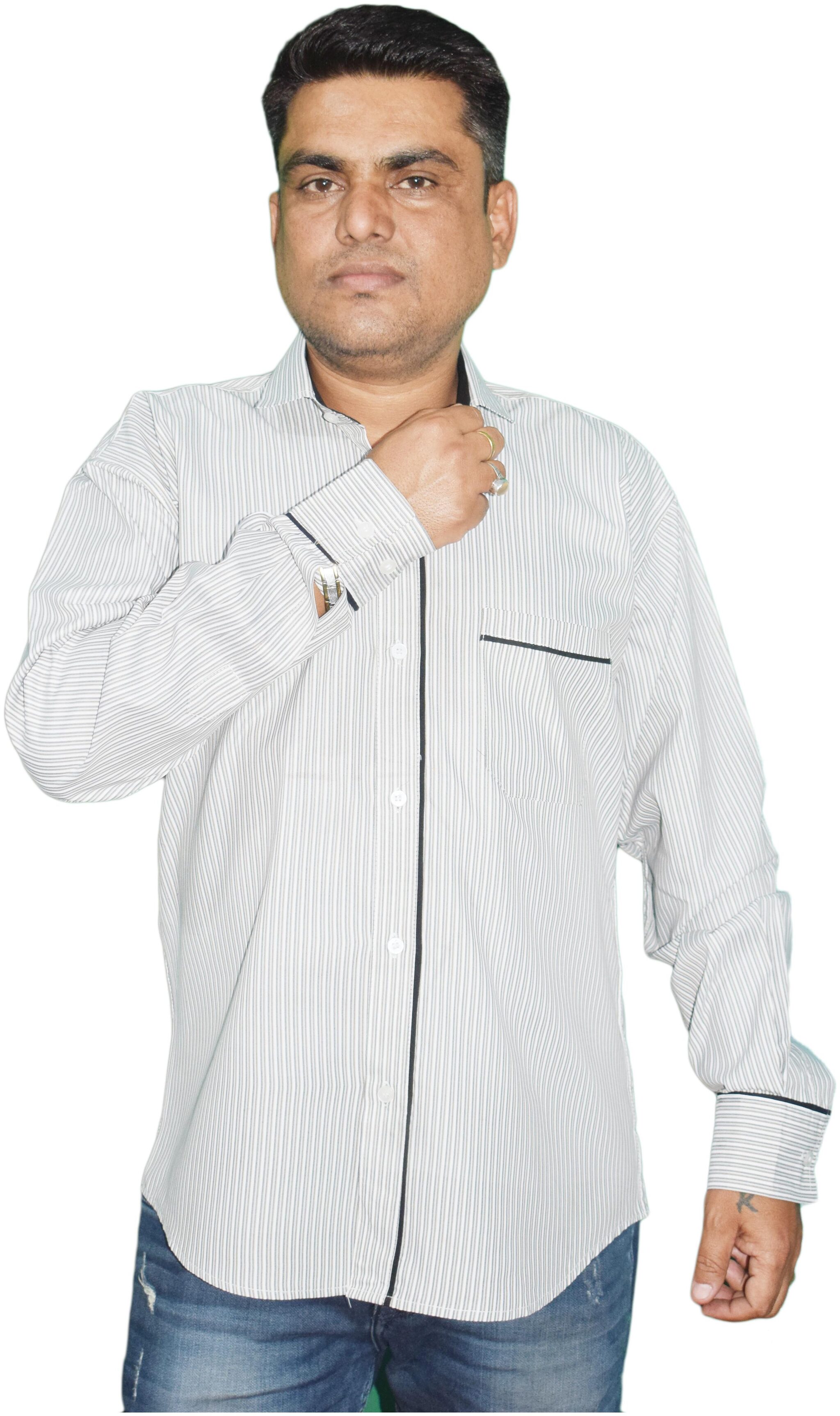 

Kmp Fashion Men White Cotton Blend Striped Shirt