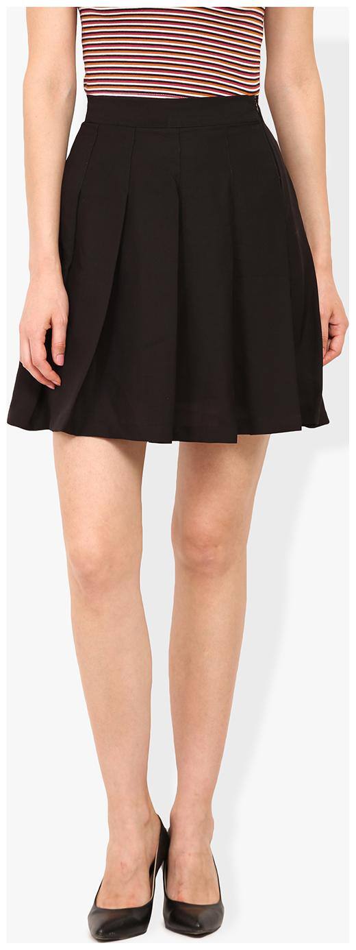 Trend Arrest Solid A-line skirt Midi Skirt - Black