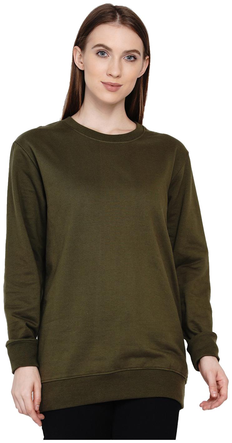 

KNITS WEAVES Women Solid Sweatshirt - Olive