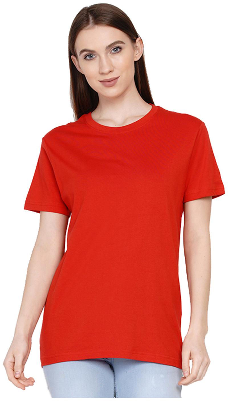 

KNITS WEAVES Women Red Slim fit Round neck Cotton T shirt