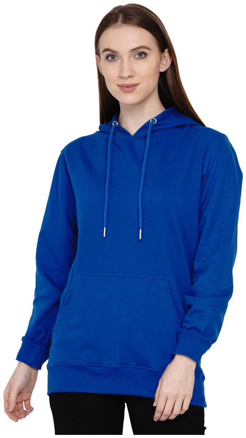 

KNITS WEAVES Women Solid Hoodie - Blue