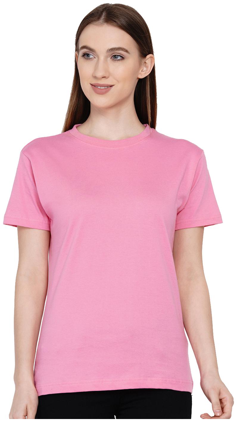 

KNITS WEAVES Women Pink Slim fit Round neck Cotton T shirt