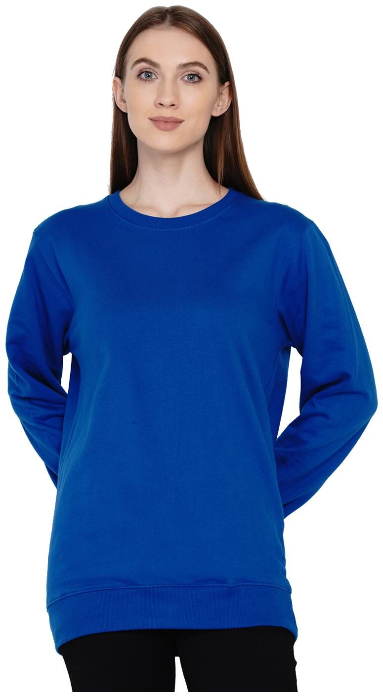 

KNITS WEAVES Women Solid Sweatshirt - Blue