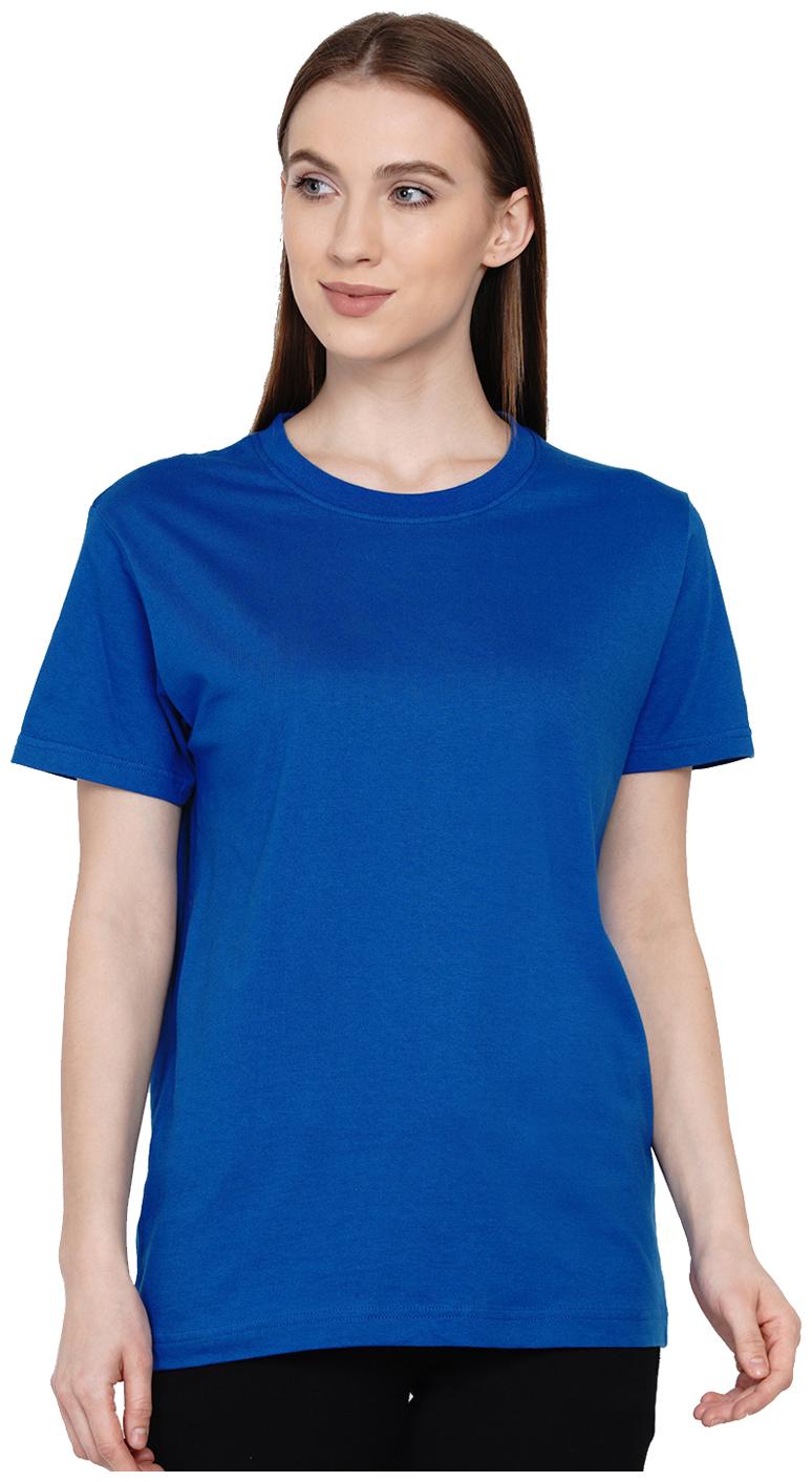 

KNITS WEAVES Women Blue Slim fit Round neck Cotton T shirt