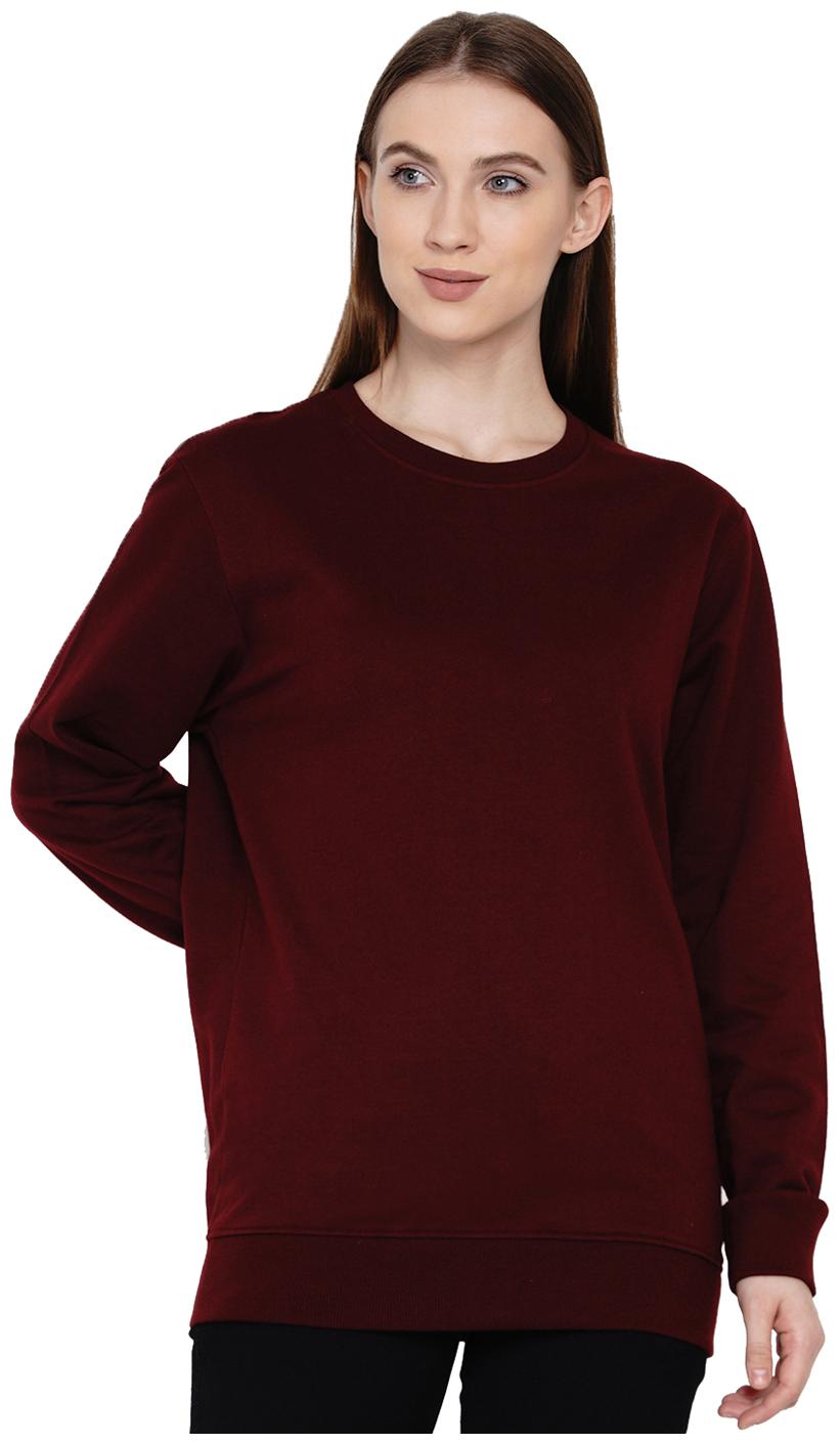 

KNITS WEAVES Women Solid Sweatshirt - Maroon