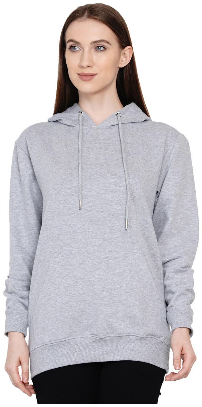 

KNITS WEAVES Women Solid Hoodie - Grey