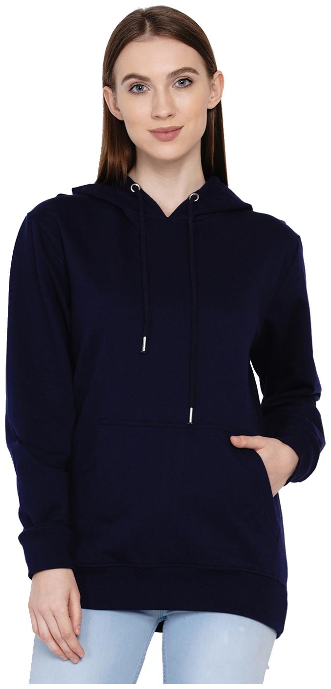 

KNITS WEAVES Women Solid Hoodie - Navy Blue
