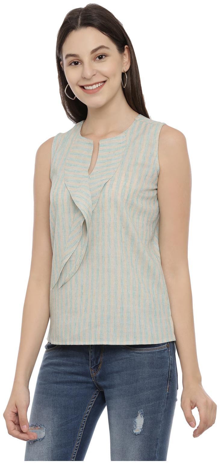 

Knot n Needle Women Striped Regular top - Cream